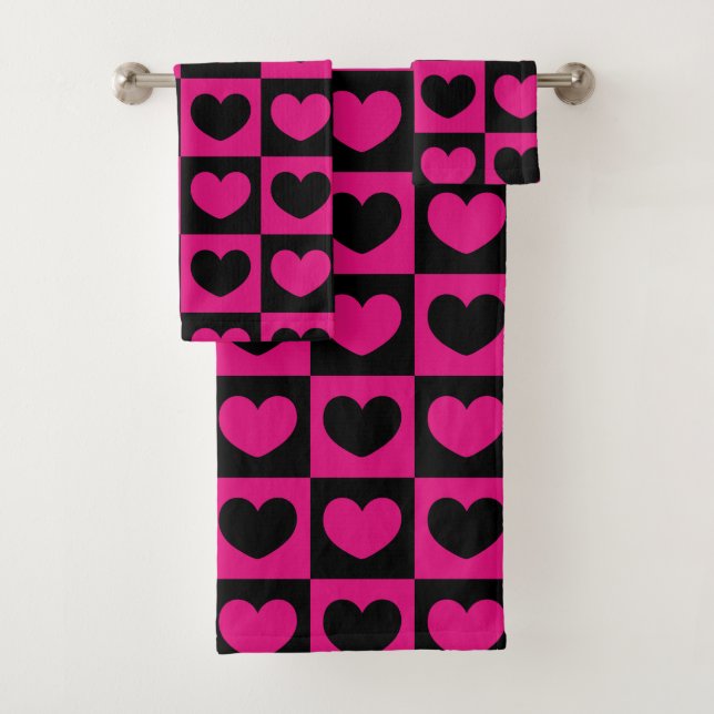Conjunto De Toalhas Corações Rosa E Preto (Insitu)