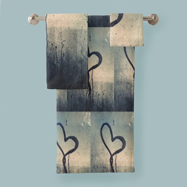 Conjunto De Toalhas Corações Vapor Negro bege azul (Criador carregado)