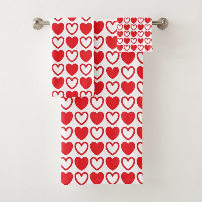 Conjunto De Toalhas Corações Vermelho e Branco (Insitu)