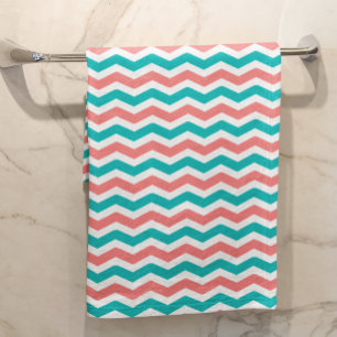 Conjunto De Toalhas Coral e cerceta Chevron
