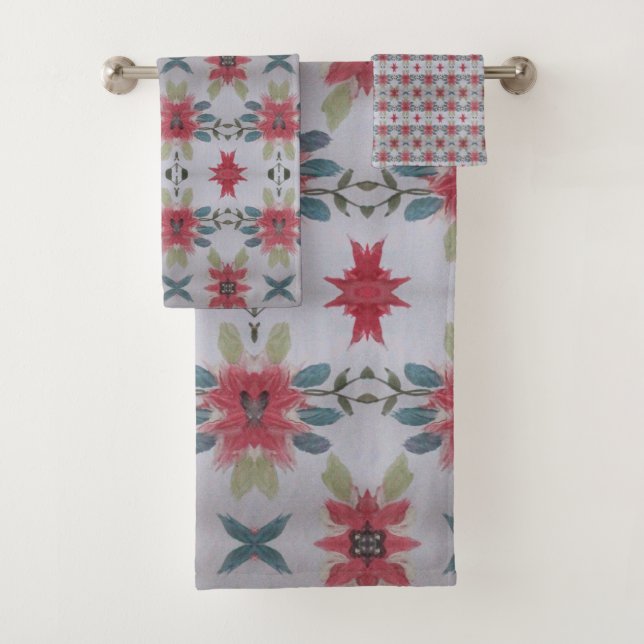 Conjunto De Toalhas Coral Floral Com Teal (Insitu)