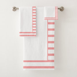 Conjunto De Toalhas Coral Moderno e Stripe Branca
