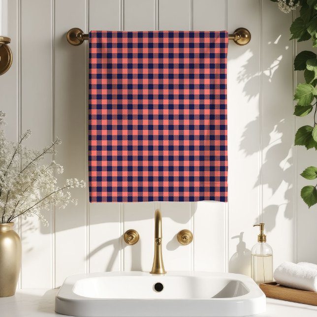 Conjunto De Toalhas Coral Navy Plaid Towel Birthday Gift with Style (Coral Navy Plaid Towel Birthday Gift with Style)