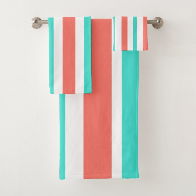 Conjunto De Toalhas Coral Turquoise White Stripes (Insitu)