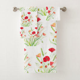 Conjunto De Toalhas Corantes Vermelhos Originais Flores Laranja Floral