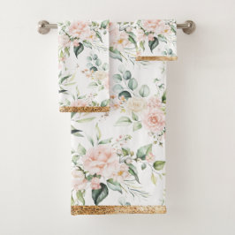 Conjunto De Toalhas Corda Dourada Eucalyptus Rosa Elegante