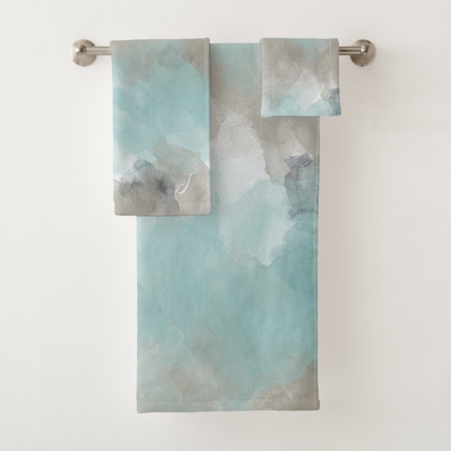 Conjunto De Toalhas Cores Costeiras de Praia de Aquarelas Monogramadas (Insitu)