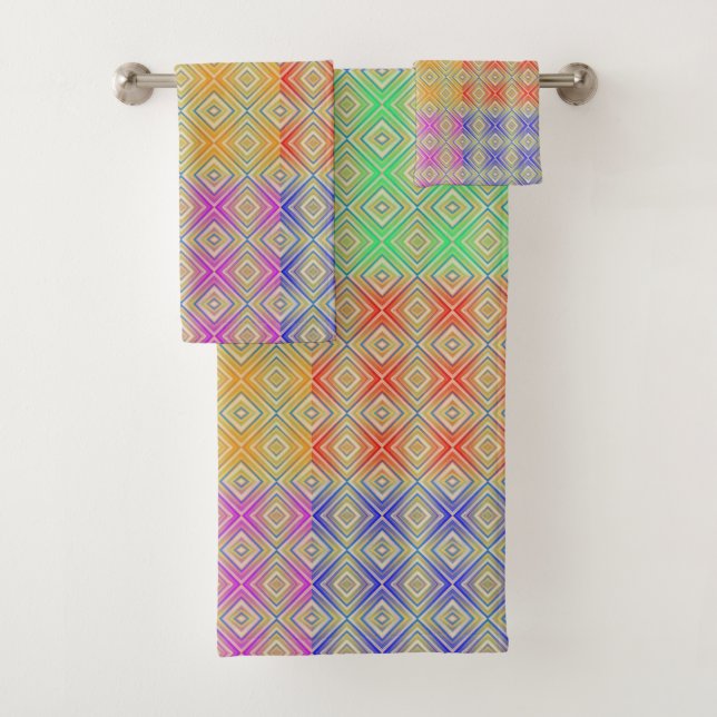 Conjunto De Toalhas Cores Do Arco-Íris Padrão Alternado de Diamante (Insitu)