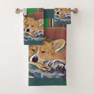 Conjunto De Toalhas Corgi do sono Galês