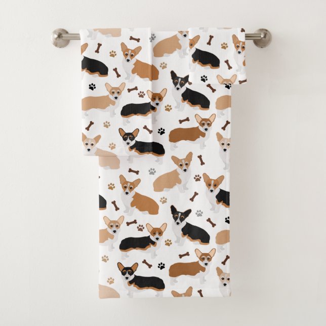 Conjunto De Toalhas Corgi Dog Paws and Bones Bath Towel Set (Insitu)