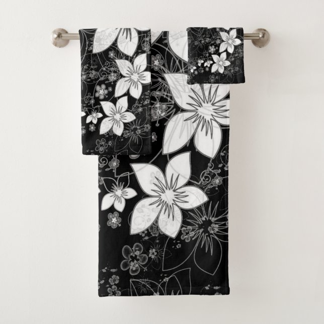 Conjunto De Toalhas Corlagem Floral Dacil em Preto (Insitu)