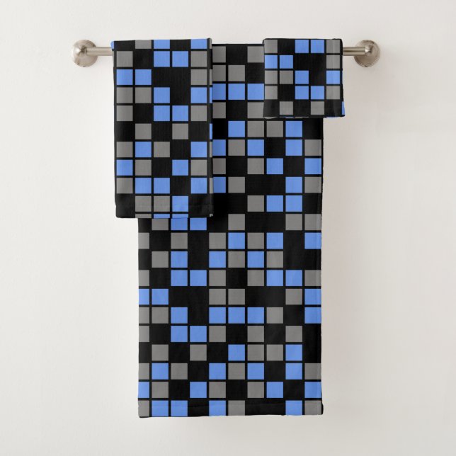 Conjunto De Toalhas Cornflower Blue, Black, Cinza Random Mosaico Squar (Insitu)