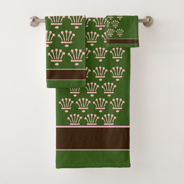 Conjunto De Toalhas Coroa Floral Rosa Sobre Verde (Insitu)