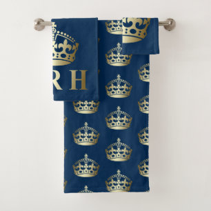 Conjunto De Toalhas Coroa Real das Altezas Dourada e Azul HRH