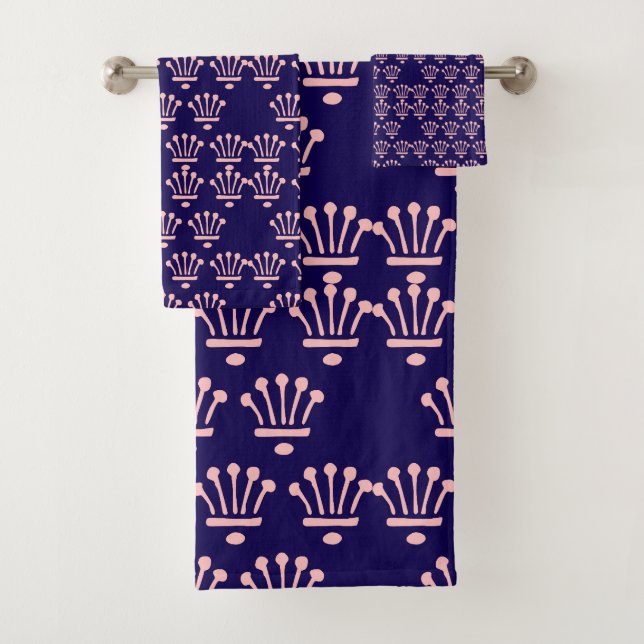 Conjunto De Toalhas Coroa Rosa Azul Escuro     (Insitu)