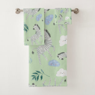 Conjunto De Toalhas Corpo de safari animal bonito, zebra pastel verde