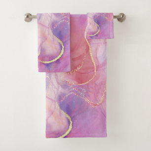 Conjunto De Toalhas Correspondência dourado e mármore rosa