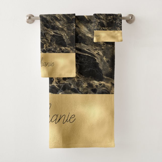 Conjunto De Toalhas Cortina de Banho com Monograma de Mármore Preto e  (Insitu)