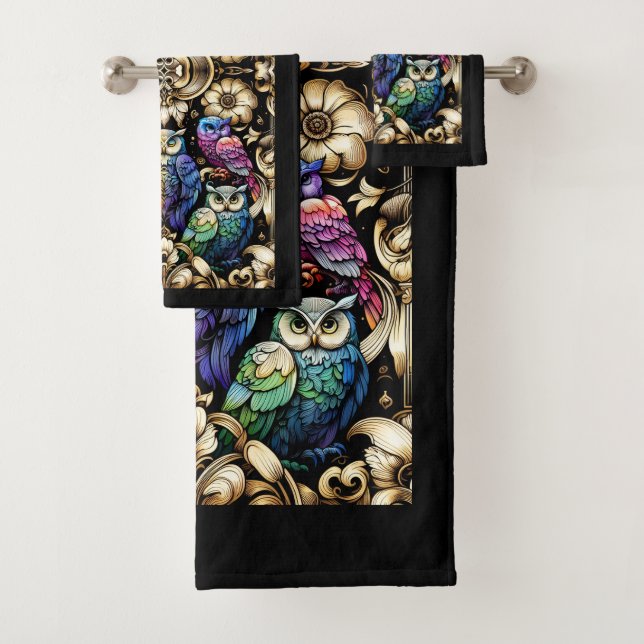 Conjunto De Toalhas Coruja Arco-íris Art Déco (Insitu)