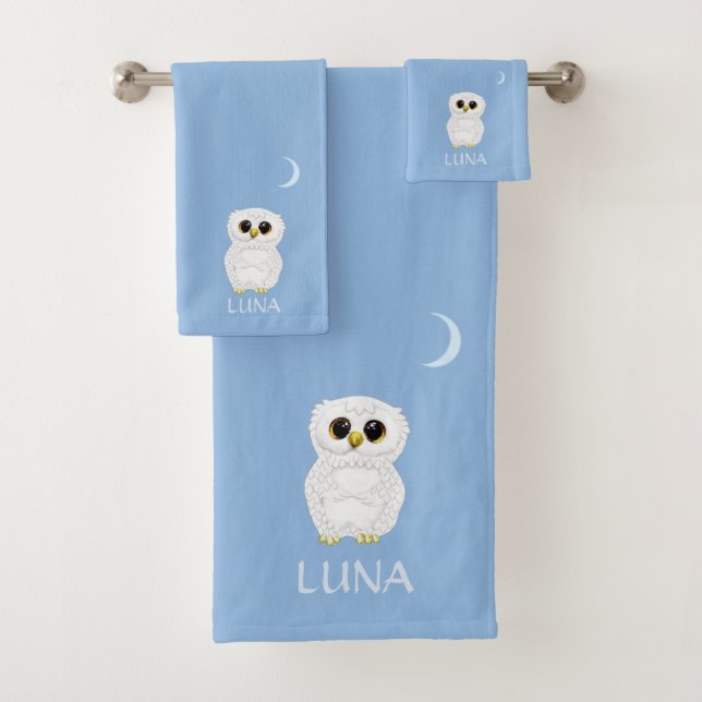 Conjunto De Toalhas Coruja Branca & Lua Crescente no Azul Celeste  (Insitu)