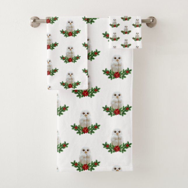 Conjunto De Toalhas Coruja de Natal de Neve Branca (Insitu)