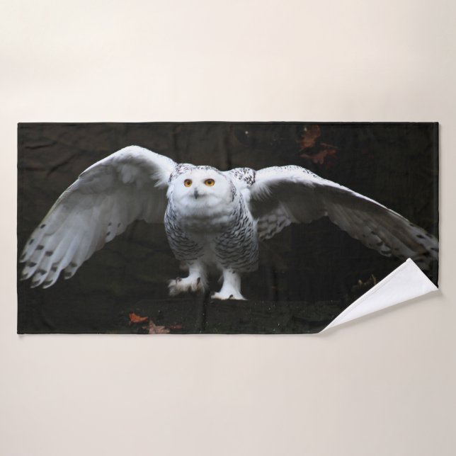Conjunto De Toalhas Coruja de Neve com Asas Abertas (Toalha de Banho)
