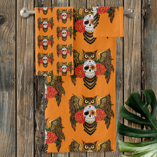 Conjunto De Toalhas Coruja de Rosas de crânio