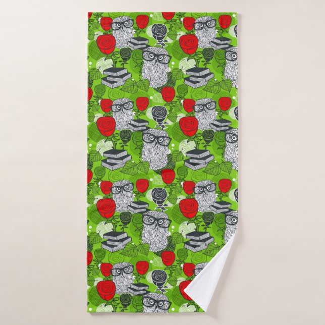 Conjunto De Toalhas Coruja nas rosas vermelhas (Toalha de Banho)