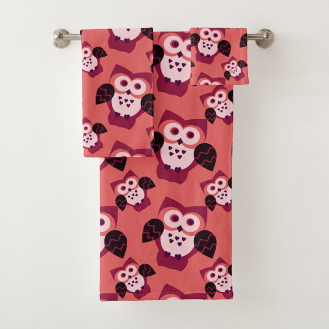 Conjunto De Toalhas Coruja rosa, padrão fofo (Insitu)