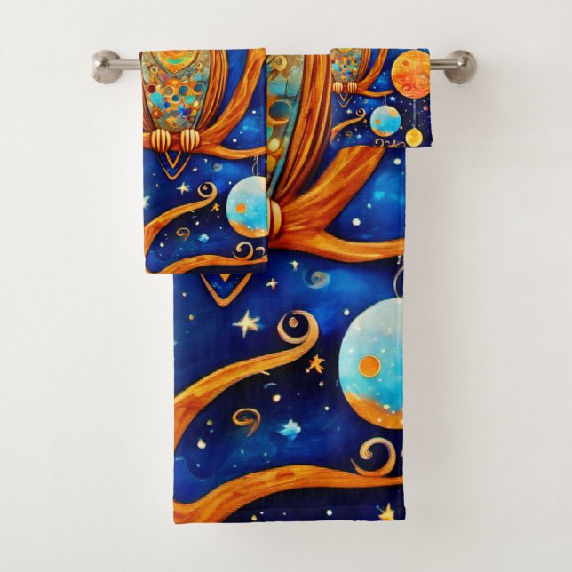 Conjunto De Toalhas Corujas Celestiais Caprichosas: Estrelas, Lua, Pla (Insitu)