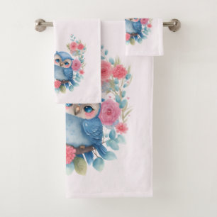 Conjunto De Toalhas Corujas no Amor Sentadas em um Ramal de Árvore