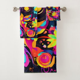 Conjunto De Toalhas Cosmos Florais Psicodélicos