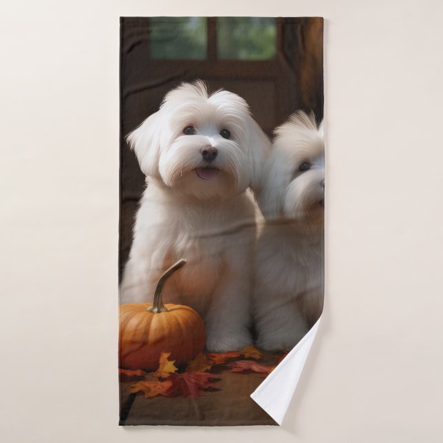 Conjunto De Toalhas Coton De Tulear Puppy Autumn Delight Pumpkin (Toalha de Banho)