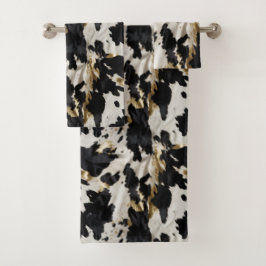 Conjunto De Toalhas Cowhide Dourada Branca Preta