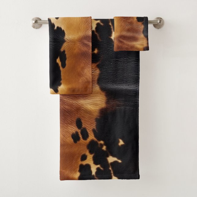 Conjunto De Toalhas Cowhide Preto-Castanho-Sudoeste (Insitu)