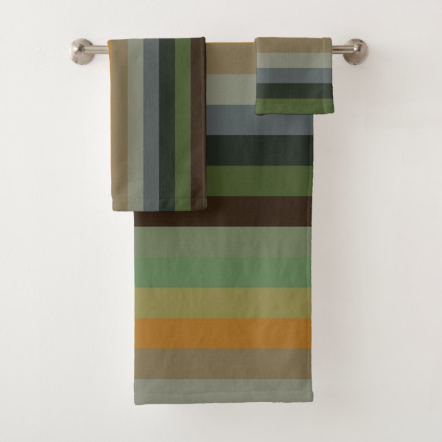 Conjunto De Toalhas Cozy Woodland Earth Tone Stripe Pattern (Insitu)
