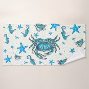 Conjunto De Toalhas Crab-Starfish-Sparkle, de Azul-Praia Moderna