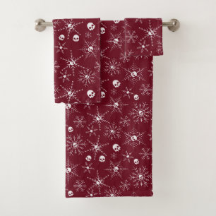 Conjunto De Toalhas Crânio assustador Creepmas Flocos de neve vermelho