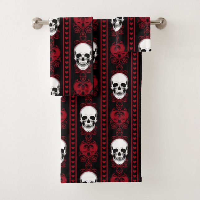 Conjunto De Toalhas Crânio Barroco Vermelho Padrão (Insitu)