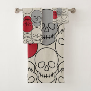 Conjunto De Toalhas Crânios - Branco Osso e Preto Morto