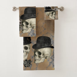 Conjunto De Toalhas Crânios Góticos no Chapéu Vintage Halloween