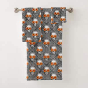 Conjunto De Toalhas Cránios Laranja e Série Girassol Design 9