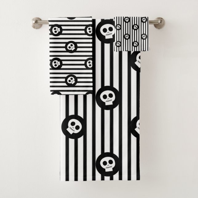 Conjunto De Toalhas Crânios Pequenos Caprichosos Crânio Preto e Branco (Insitu)
