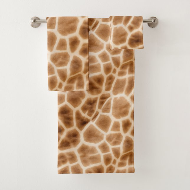 Conjunto De Toalhas Cream Brown Giraffe Animal Print (Insitu)