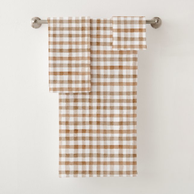 Conjunto De Toalhas Cream Brown Stripes Tan Plaid (Insitu)