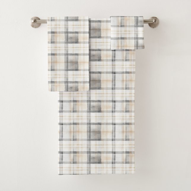 Conjunto De Toalhas Cream Grey Yellow Plaid Stripes (Insitu)