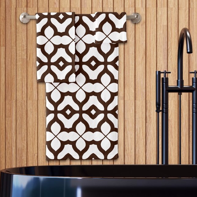 Conjunto De Toalhas Creamy White e Brown Marroquino Boho Padrão (Criador carregado)