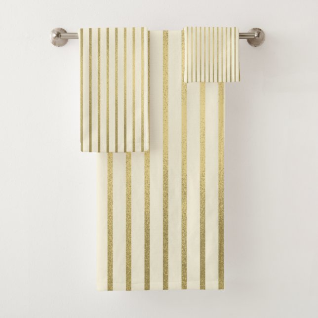 Conjunto De Toalhas Creme quente Dourado Stripes Mínimo Padrão Chic (Insitu)