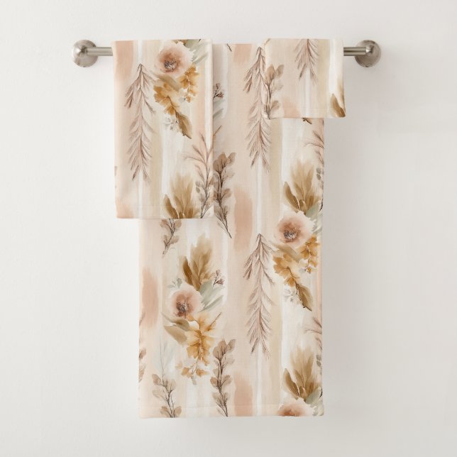 Conjunto De Toalhas Creme Rústico Floral Boho (Insitu)