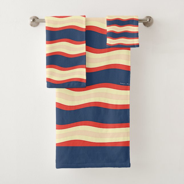 Conjunto De Toalhas Creme Vermelho Azul de Onda (Insitu)